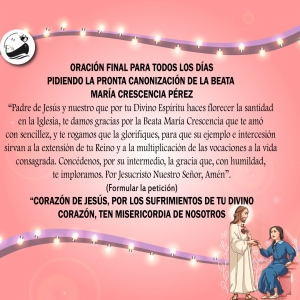 NOVENA A LA BEATA MARÍA CRESCENCIA TERCER DÍA  VIERNES 13 DE MAYO